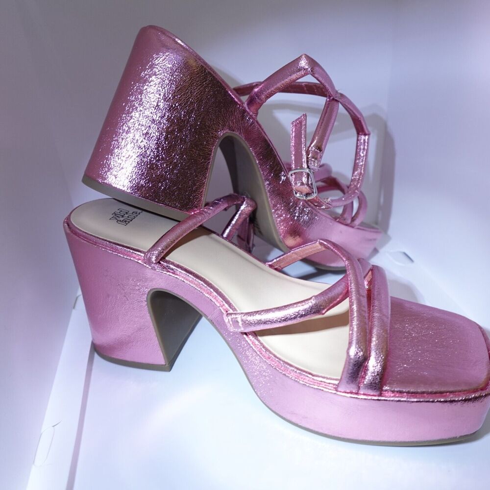 Wild Fable Astro Heels Size 9.5 Wedges Metallic Pink Strappy Platform Heels
